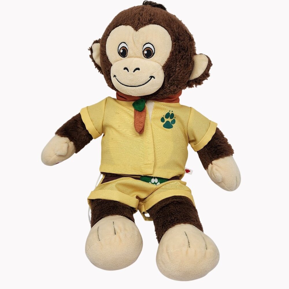 Build-A-Bear 16in Monkey Scout Plush Brown Fur Toy with Yellow Outfit